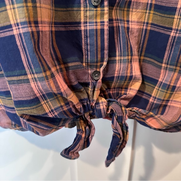 Madewell plaid semi-crop tie-front button-down blouse XL - Picture 3 of 4